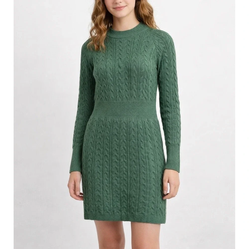 Green Cable Knit Long Sleeve Sweater Dress‎ Women's Size Medium